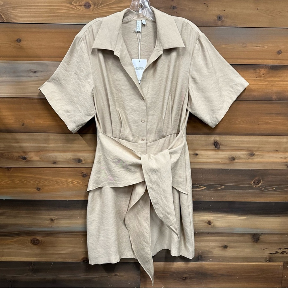 & Other Stories cream dress NWT Size 12 Tie Front Button Up Collared Tencel